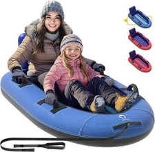 QPAU sleds with premium canvas covers and two inflatable heavy-duty snow tubes.