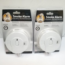 Lot of 2 Code One 10-Year Battery Operated Ionization Smoke Alarm Smoke Detector