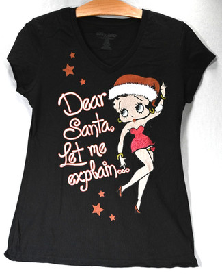 Betty Boop Short Sleeve Shirt Womens Junior XL Dear Santa Let me Explain