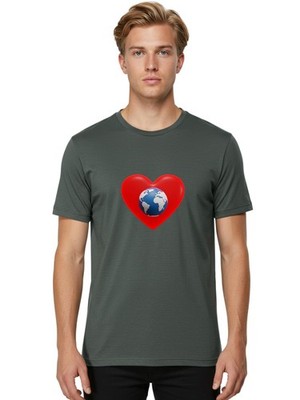 Earth-In-Heart Mens Graphic Tee, 100% Cotton, Casual Summer Wear