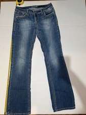 Grace In La Women's Bootcut Jeans Size 30 Blue Embroidered Design Mid Rise