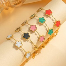 18K Gold Plated  Stainless Steel Five Clover ...
