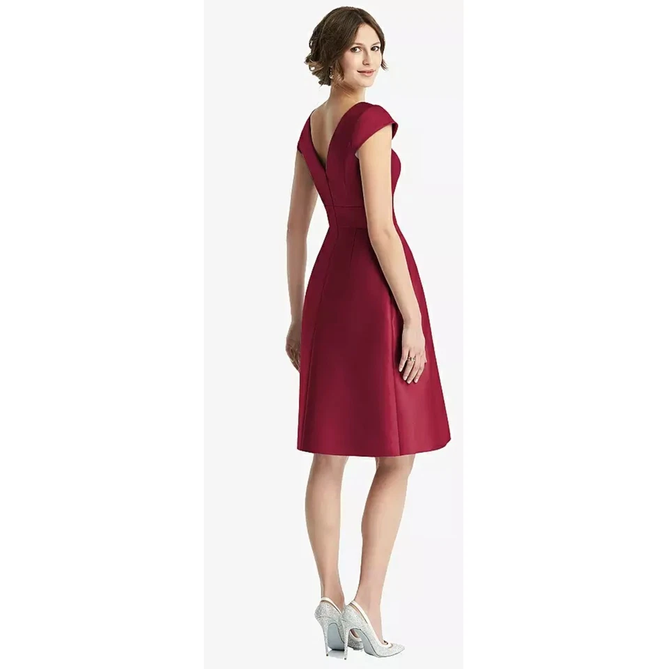 Vestido de cóctel Alfred Sung nuevo con etiquetas rojo borgoña manga gorra plisado bolsillos formal 14 Foto 2 de 4