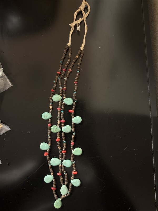 Turquoise Red Coral And Seashell Double Strand Necklace