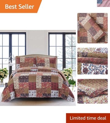 Machine Washable Queen Quilt Set in Autumn Patchwork - Red Riches Design