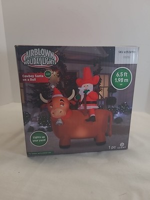 Gemmy 6.5ft Inflatable Cowboy Santa Riding a Longhorn Bull From Airblown Holiday