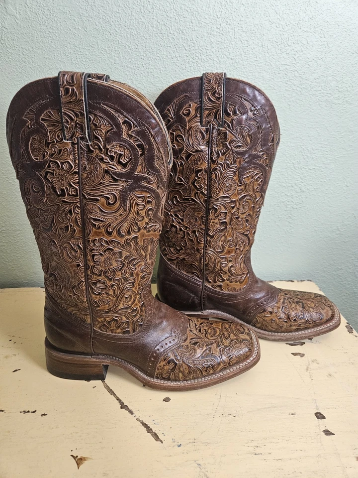 Womens Boulet 8.5 C Tooled Leather Cowboy Western Boots - Image 4 of 4