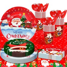 Christmas Party Tableware Xmas Party Dinnerware Set Plates Napkins Tablecloth