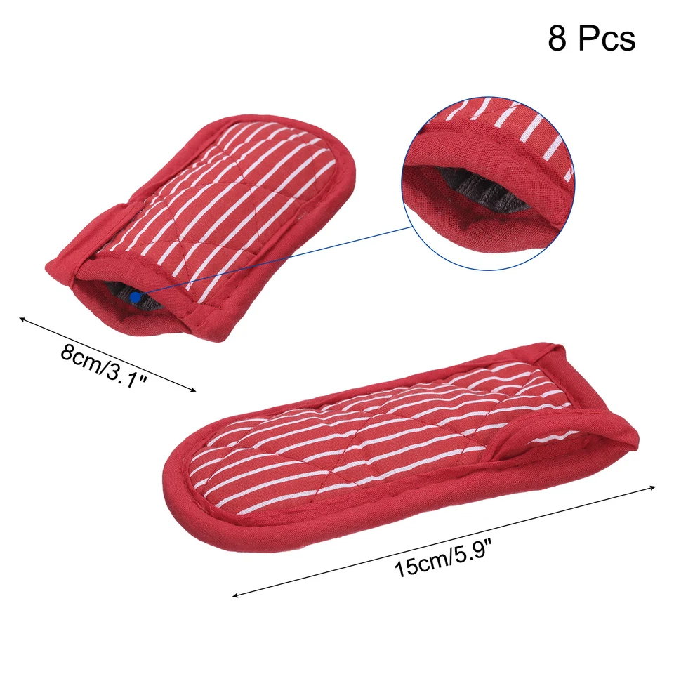 8Pcs Cast Iron Skillet Handle Covers Cotton 3.1x5.9in, Red and White Stripe Foto 2 de 4