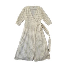 MICHAEL Michael Kors Women's Wrap Gold Striped 3/4 Sleeve Cotton Dress M