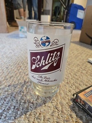 Vintage Schlitz Beer 32oz single Sided Pedestal Glass