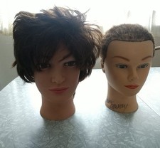 Mannequin Head Vintage Cosmetology Androgynous Vinyl w/hair Lot Of 2 Halloween