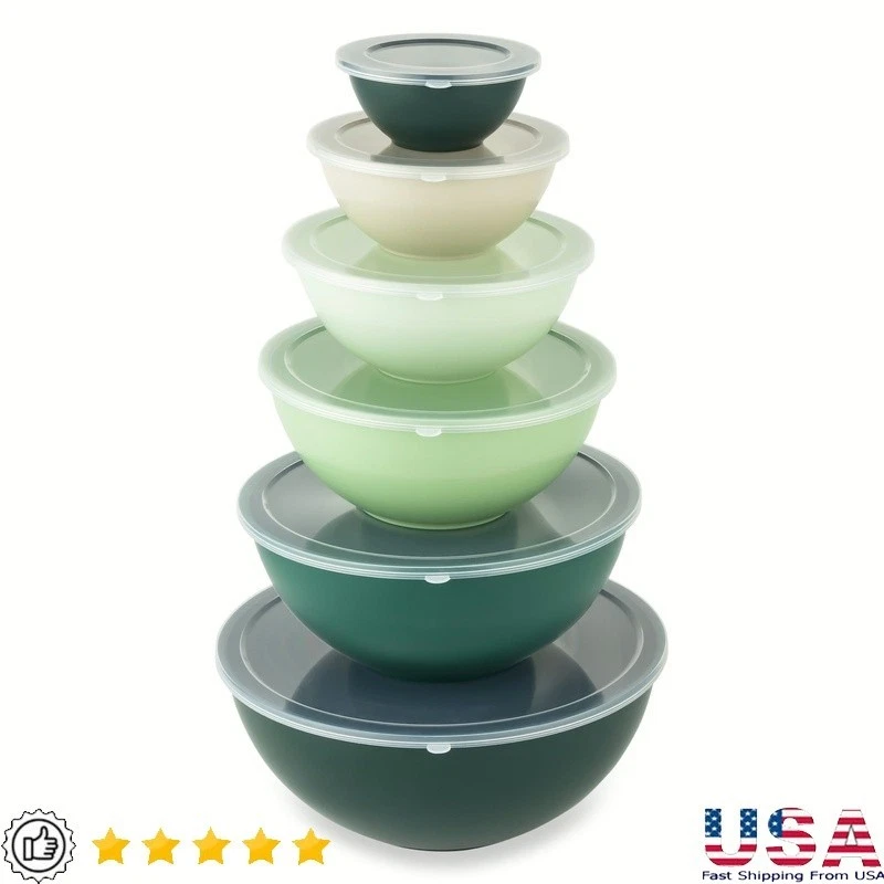12 Piece Mixing Bowl Set Nesting Design W/ Lids Microwave Dishwasher Safe New