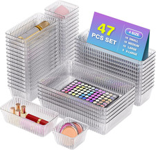47 PCS Clear Plastic Drawer Organizer Set - 4 Sizes Makeup Organizer Desk Drawer