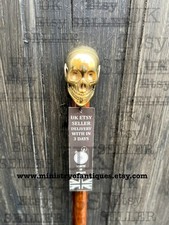Elegant Victorian Brass Skull Handle Handmade Wooden Walking Cane Stick