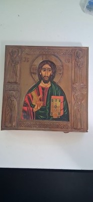 Antique Orthodox Icon Christ Pantocrator Embossed Bronze