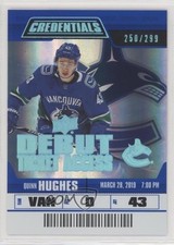 2019 Upper Deck Credentials Debut Ticket Access 250/299 Tier 4 Quinn Hughes 8sr