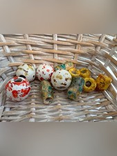 11 Vintage Chunky Ceramic Macrame Beads - Multicolor Earth Tones