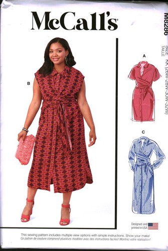 8286 UNCUT McCalls SEWING Pattern Misses Summer Casual Plus Size Dress Waist Tie