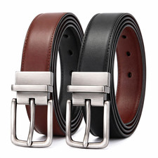 Men Women 2-Side Leather Belt Alloy Rotating Buckle Fashion Jeans Waist Belt