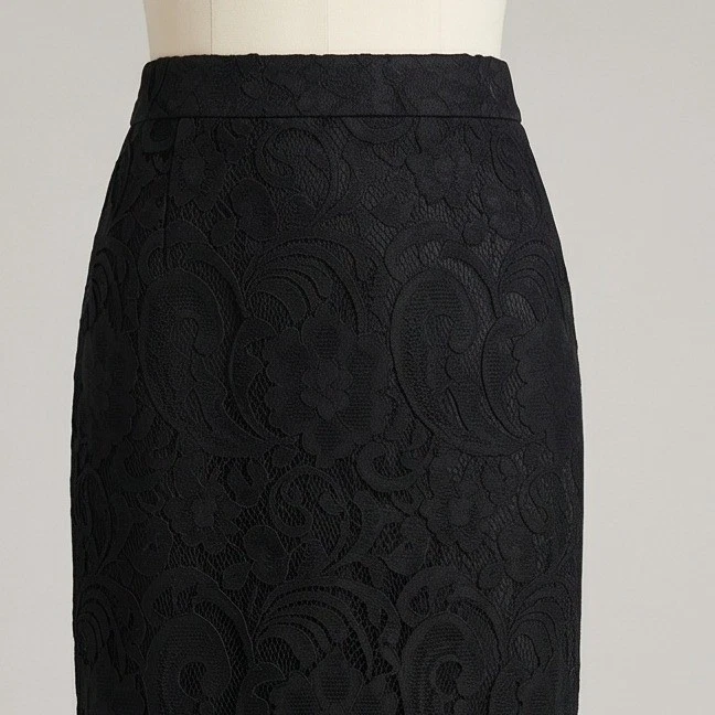 Chico's 2.5 Black Floral Lace Pencil Skirt Lined Short Side Zip L/XL