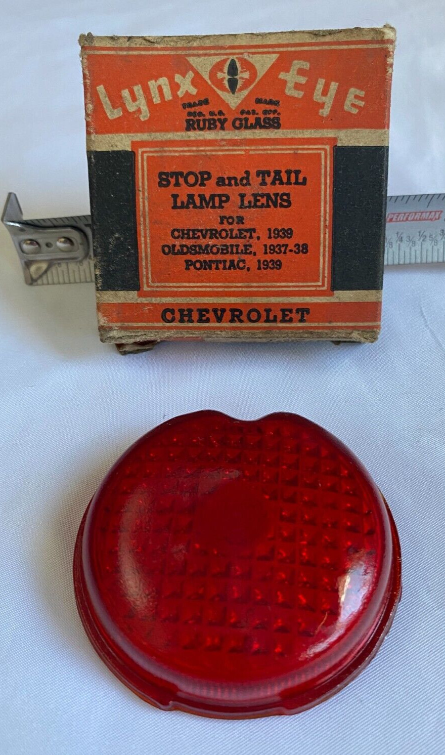 NOS Lynx Eye T-329 Red Glass Tail Lamp Lens 37-39 Olds 1939 Chevy- Pontiac