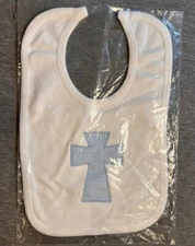 Baby Bib White with Blue and White check cross on front 100% Cotton NWOT