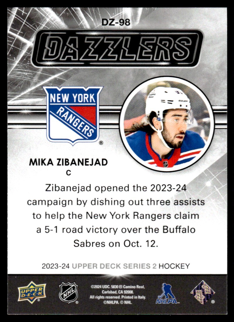 2023-24 Upper Deck Dazzlers Pink Mika Zibanejad New York Rangers