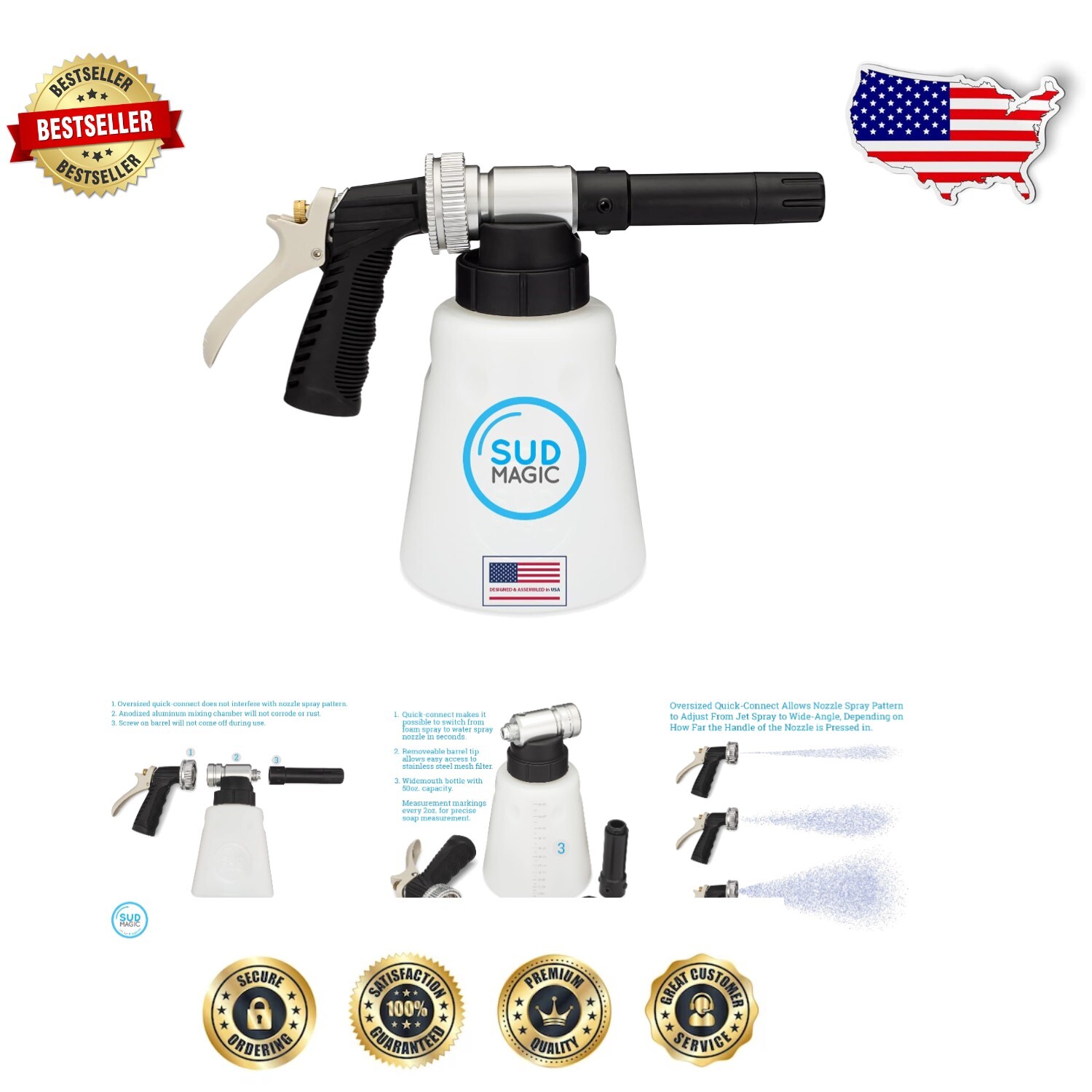 Commercial-Grade Foam Gun with Quick Connect - 50oz Car Wash Foam Attachment