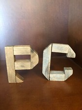 Vintage Wooden Freestanding 4'' Letters P C