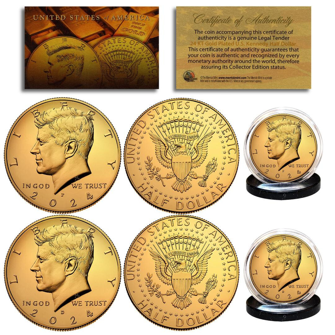 Coin Crypto Physical Bitcoin Commemorative Coin - Crypto Collectible 24K  Golden Clad JFK Half Dollar