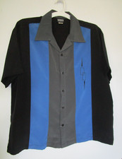 Mens BeRetro Button Up Bowling Shirt Sz L Made In USA Black/Blue/Gray