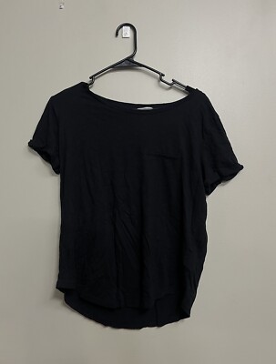 H&M Comfy Basic Black T Shirt Womens Size Medium Roll Tab Sleeve