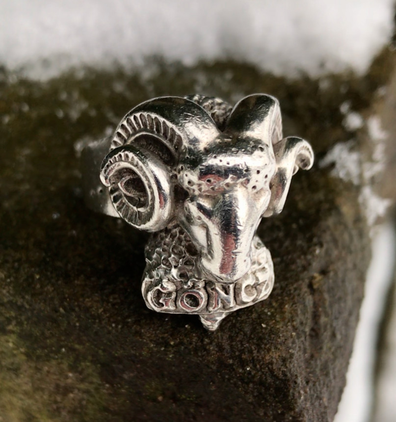 HEAVY Solid Silver Satanic Black Magic Ram's Head… - image 6