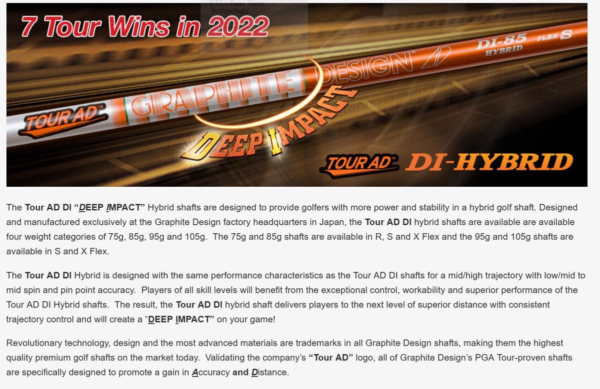 Graphite Design Tour AD DI 85 Extra X Stiff Flex 3H Hybrid Graphite Design Tour AD DI 85 Extra X Stiff Flex 3H Hybrid