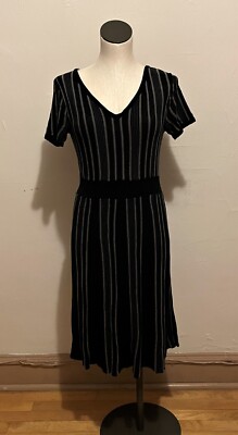 hm black vertical striped midi dress sz M pre-owned | eBay 