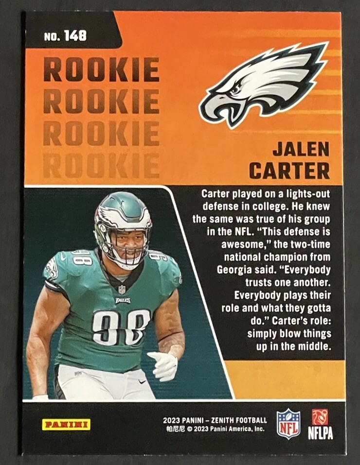 2023 Panini Zenith Jalen Carter Red Zone Parallel Rookie RC