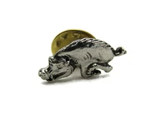 Wild Pig Hog Boar Pin Etched Silver Tone