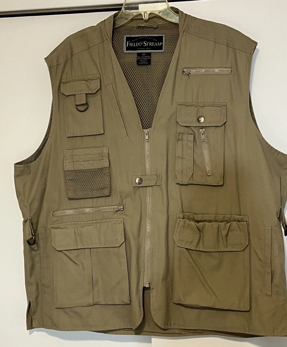 Gilet de pêche Field Stream homme grand marron pataugeoire multi poches