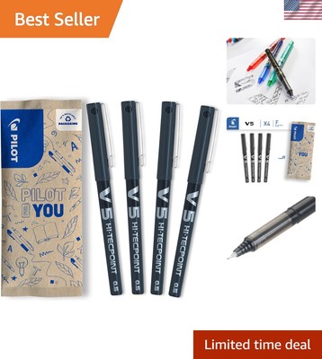 Compact 4 Pack Pilot V5 Hi-Tecpoint Rollerballs - Retractable Black Ink 0.5mm