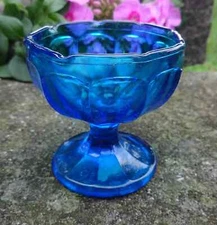 Aqua Blue Glass Pedestal Open Salt Dip, Cellar, Dish--Anaheim 1969!