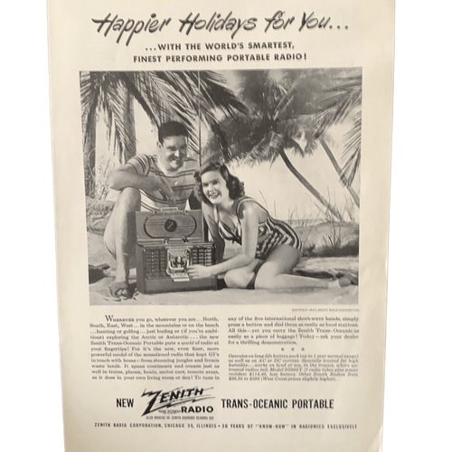 Anuncio publicitario portátil Zenith Radio Trans Oceanic 1947 vintage - Imagen 4 de 4