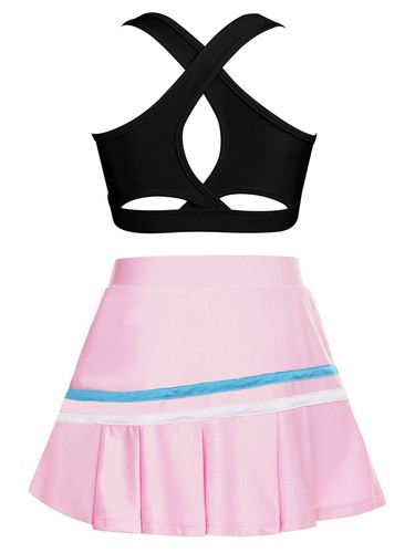 Kids Girls Crop Top With Skirt Cross Back Activewear Summer Sportswear Set Mini - Picture 74 of 83
