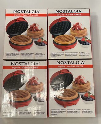 My Mini Waffle Maker Nostalgia 5'' Cooking Surface, Lot Of 4 New