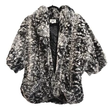JOLT Faux Fur Open Front Jacket Gray Black & White Super Soft M Quilted Lining