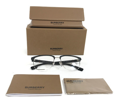 Burberry Eyeglasses Frames B1348 1306 Black Silver Rectangle Full Rim 55-18-145