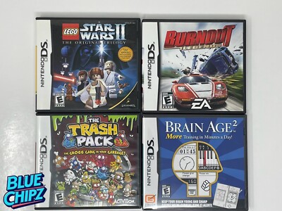Nintendo DS Bundle Of 4x Games Lego Star Wars, Burnout, Brain Age, Trash Pack.