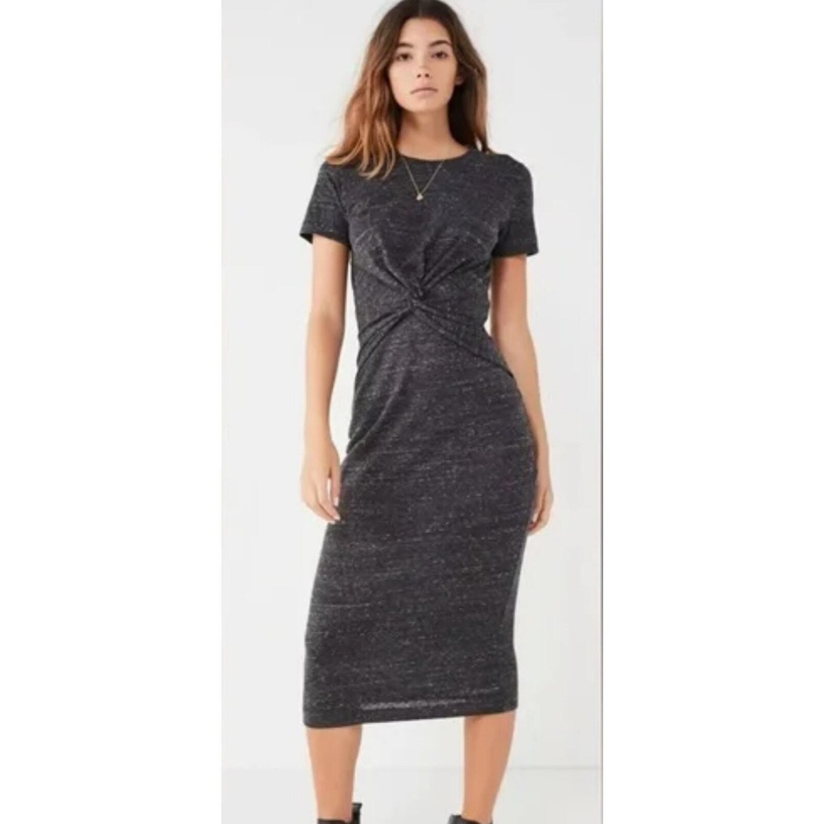 Urban Outfitters Women's Knotted Jersey Midi Gray XS Dress Stretchy Bodycon  | eBay