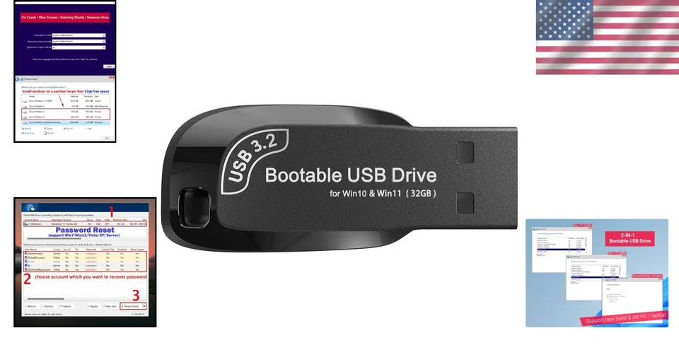 32GB - Bootable Windows 10&11, USB Driver 3.2Gen for Reinstall Windows, Reset Pa - Image 2 of 4