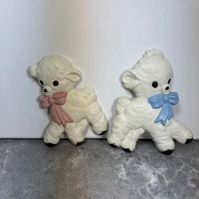 Homco Vintage Boy & Girl Baby Lambs Nursery Pink Blue Wall Art Decor Animal Pair